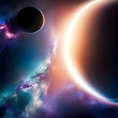 Obraz premium Abstract space wallpaper with colourful planets in the outer space. Amazing Cosmos Background. Digital illustration. CG Artwork Background