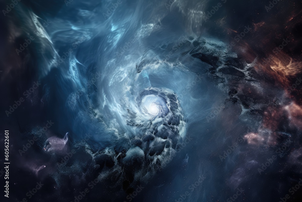 Poster celestial vortex, with swirling clouds of gas and dust in galaxy or nebula, created with generative 