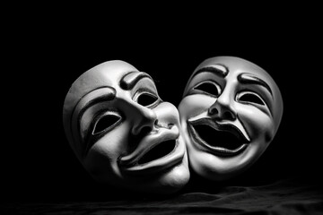 Ai generated illustration of theatre masks close up - obrazy, fototapety, plakaty