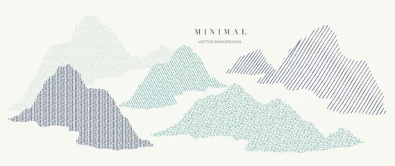 Gordijnen Mountain in oriental style background vector. Chinese landscape with dot pattern, hills, line art, Japanese pattern. Minimal mountains art wallpaper design for print, wall art, cover and interior. © TWINS DESIGN STUDIO