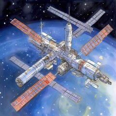 Obraz na płótnie Canvas Space station in outer space. AI Generative Art