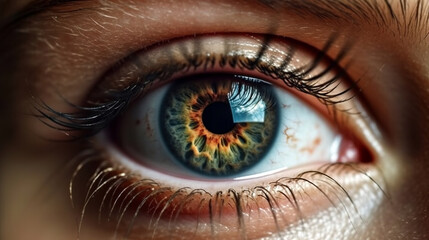 Human eye close-up macro. Beautiful iris and the pupil of the eye