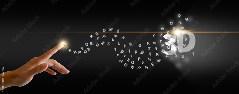 Poster text to 3d model concept, text-to-3d by generative artificial intelligence. language model technolog