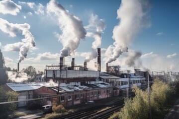 Fototapeta na wymiar factory, with smoke and exhaust fumes rising from the chimneys, created with generative ai