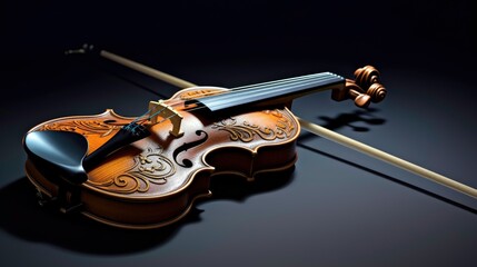 Violin on a dark background with light and shadow effects generated by AI