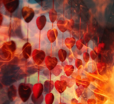 Valentine's day background with hearts. Valentine heart. Fire effect.
