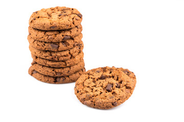 Chocolate chip cookies isolated on white