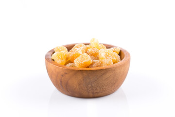 heap of sweat Candied ginger isolated on white