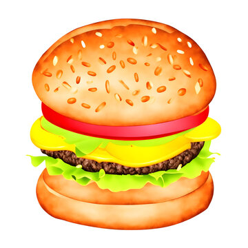 Hamburger painting in white background from Generative AI