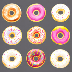 Colorful donuts in dark gray background from Generative AI