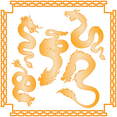 golden dragon silhouette and art line, vector illustration, chinese zodiac or shio