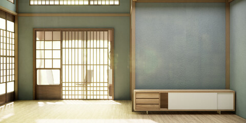 cabinet in hallway Clean japanese minimalist room interior.