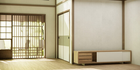 cabinet in hallway Clean japanese minimalist room interior.