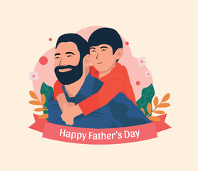 Father's Day illustration of a father carrying his son on his shoulders