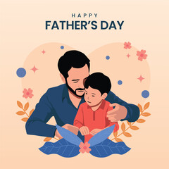 Father and son adorable moment vector illustration for Father's Day post template.