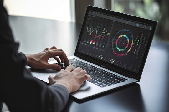 person, monitoring sensor feed from web application on laptop, created with generative ai
