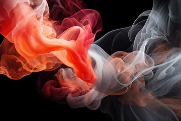 Elegant background of two orange, white, and red smokes flowing on a black backdrop, in the style of a colorful palette. Generative AI