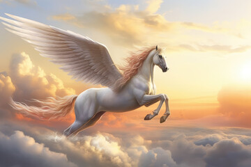 Obraz na płótnie Canvas a white Pegasus flying in the air, generative AI