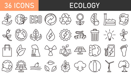 Linear ecology icons. Eco friendly related icon set in minimal style.