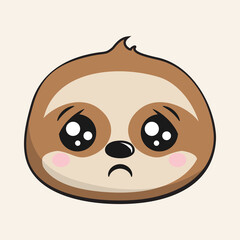 Sloth Worried Face Head Kawaii Sticker Isolated