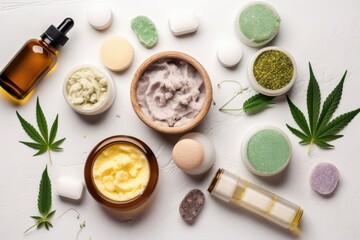 Fototapeta na wymiar cbd oil being used in a variety of beauty products, including face masks and bath bombs, created with generative ai