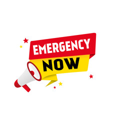 Emergency now banner design megaphone icon. flat style Vector illustration on white background
