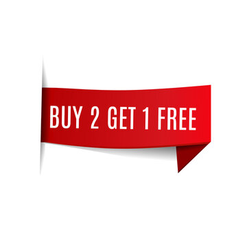 Buy 2 get 1 free banner template ribbon design. Special offer. flat vector.