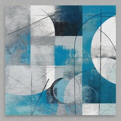 Abstract mid century geometric shapes blue gray 