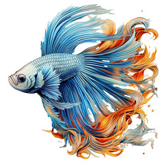 siamese betta fish with beautiful tail illustration Watercolor isolated on white transparent background, PNG ,Generative AI