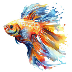 Fototapeta premium siamese betta fish with beautiful tail illustration Watercolor isolated on white transparent background, PNG ,Generative AI