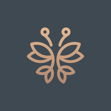 Vector butterfly logo, luxury elegant with simple line art, monoline, outline style