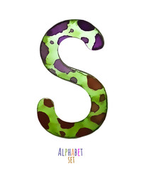 Watercolor alphabet, children's colorful letters. Capital letter of the Latin alphabet with decor on a white background. Logo, postcard, bookmark