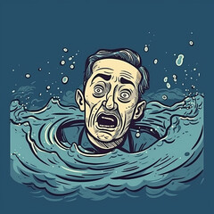 Man drowning in water. Swimming danger. AI generation..
