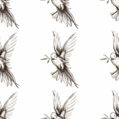 Watercolor digital paper, background, Ukraine color, hand draw illustration. Pigeon freedom national color