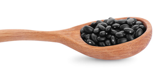 Wooden spoon with raw kidney beans isolated on white