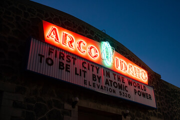 The Arco, Idaho City Building fluorescent sign
