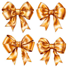 Golden Bow Set isolated on white background. PNG transparent background. AI Generative.