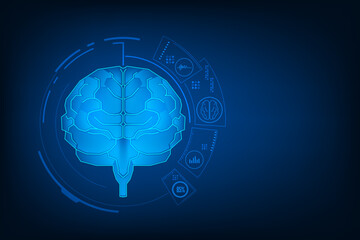 Vector analysis of brain with medical healthcare. Technology graphic of MRI scan interface.