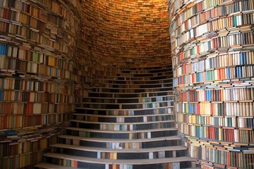 Obraz premium Steps from books leading up as a symbol of the power of knowledge and education. Generative AI