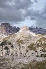 Veartical shot of a mountain range in Dolomites, Italy