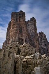 Vertical shot of the mountain range of Tre Cime di Lavaredo