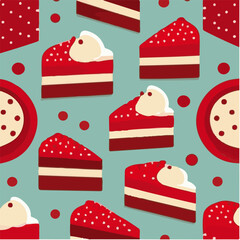 cute simple red velvet cake pattern, cartoon, minimal, decorate blankets, carpets, for kids, theme print design

