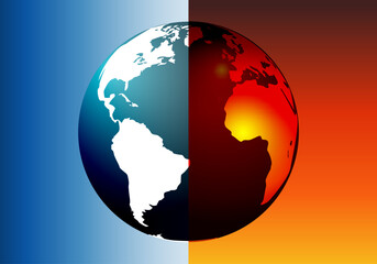 Calentamiento global vs enfriamiento global. Crisis climática. Ola de frío vs ola de calor. Congelación vs sequía. Planeta quemado vs planeta congelado © Montsilus