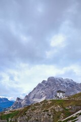 Vertical shot of a mountain range in Dolomites, Italy