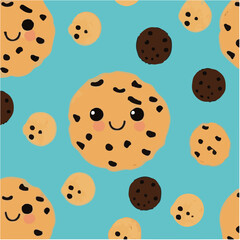 cute simple chocolate chip cookie pattern, cartoon, minimal, decorate blankets, carpets, for kids, theme print design
