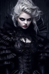 Fototapeta na wymiar gothic woman in black dress and blond hair