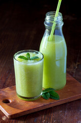 fresh rhubarb smoothie. glass of refreshing smoothie