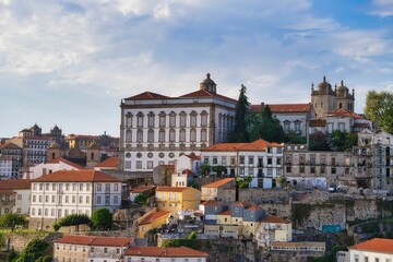 Naklejka na ściany i meble Low-angle view of modern buildings in Oporto, Portugal