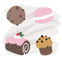 Set vector bread icons. Rye, whole grain and wheat bread, pretzel, muffin, pita , ciabatta, croissant, bagel, toast bread, french baguette for design menu bakery.