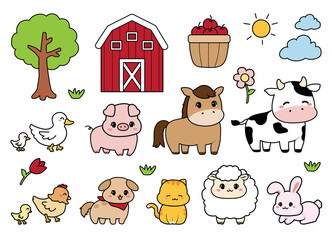 Cute Animal Farm Clipart Vector © Yosie